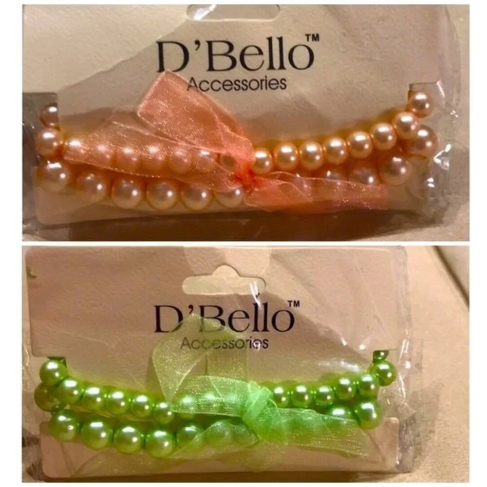 D'Bello Faux Pearl Beaded Necklace Coral Orange Green